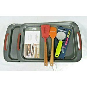Lot 2 Cookie Sheets, Pizza Cutter, Silicone Turner & Spatula #squashgoals New